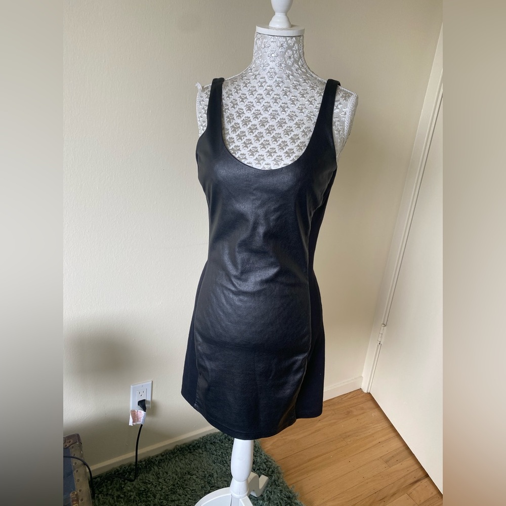 Free people pleather and fabric mini dress in black